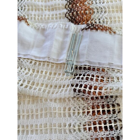 Vintage 70s mesh curtain, tan, rust, brown wavy stripes, pleated, per panel - Picture 8 of 10